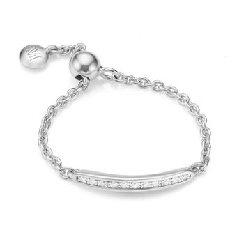Monica Vinader Sterling Silver Skinny Bar Adjustable Friendship Diamond Ring Diamond