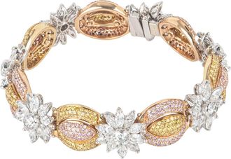 Bespoke Tri-Colour Gold Fancy Yellow, Natural Pink & White Diamond Bracelet