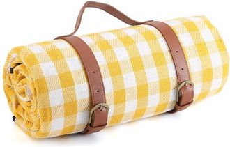OEM Manta De Picnic, 200 X 200 Cm, Manta De Camping Plegable, Esterilla Picnic Resistente Arena, Estampado Cuadros Amarillo Blanco, Tejido Acr&iacute;lico