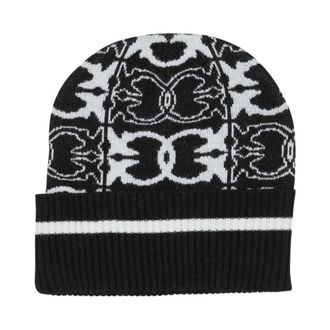 Pinko Gebreide muts met geometrisch patroon - Dames - Hoeden - Zwart - ONE Size - Katoen - Accessoires
