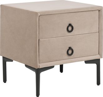 Beliani Beliani - Mesita De Noche 2 Cajones 44 X 38 Cm Patas Negras De Metal Terciopelo Gris Pardo Sezanne