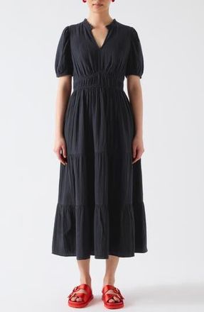 L.k. Bennett Felicity Short Sleeve Gathered Cotton Midi Dress in Spring Navy at Nordstrom Rack, Size 10 Us / 14 Uk