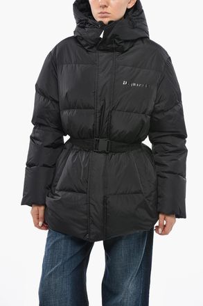 Dsquared2 Long Quilted Nylon Puffer With Logo Belt Dsquared2