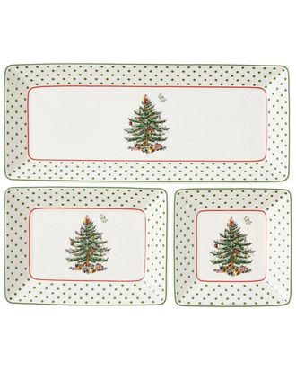 Spode Christmas Tree Polka Dot 3Pc Nesting Tray Set