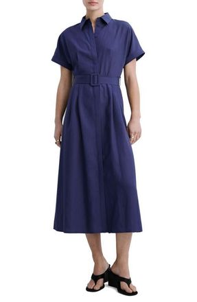 Mango Short Sleeve Shirtdress in Dark Navy at Nordstrom, Size 10