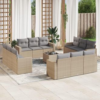 vidaXL Set Comedor De Jard&iacute;n Con Cojines 13 Pzas Rat&aacute;n Sint&eacute;tico Beige Vidaxl