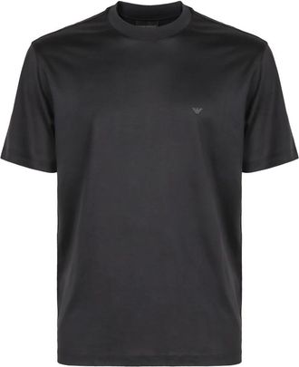 Emporio Armani Geribbelde ronde hals katoenen T-shirt - Heren - T-shirts - Blauw - S - Katoen - Tops