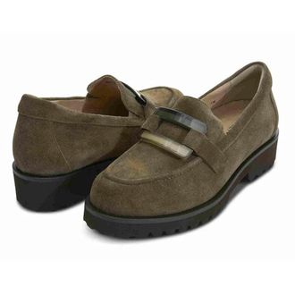 Vaneli Vaneli Zinta Loafers Womens Khaki Suede Waterproof Lug Sole Slip On HTAT1097