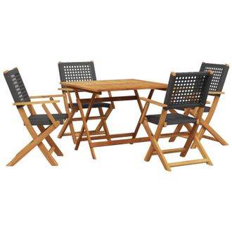 vidaXL Set De Comedor De Jard&iacute;n 5 Pzas Rat&aacute;n Pe Madera Maciza Negro Vidaxl