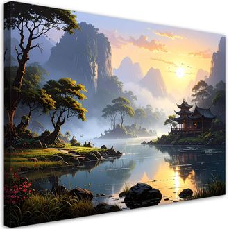 Feeby Impresi&oacute;n De Imagen Paisaje Japon&eacute;s: R&iacute;o Monta&ntilde;as Naturaleza 100x70