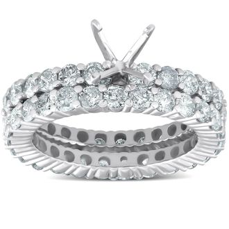 Pompeii3 3ct Diamond Eternity Wedding Engagement Matching Ring Setting 14k White Gold Size Selectable