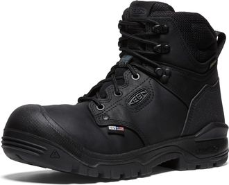 Keen Mens Independence 6 Soft Toe Waterproof Work Boots, Black/Black, 7.5 Wide
