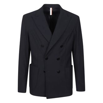 PMDS Premium Mood Denim Superior Blazers, male, Blue, Size: XL Blue Double-Breasted Jacket with Patch Pockets