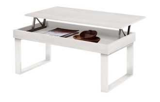 HOGAR 24 Mesa de centro Odin elevable madera maciza acabado color blanco