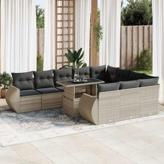 vidaXL Set De Sof&aacute;s De Jard&iacute;n 11 Pzas Y Cojines Rat&aacute;n Sint&eacute;tico Gris Vidaxl