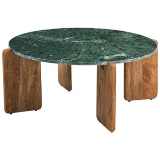 Beliani Mesa De Centro Moderna Tablero De M&aacute;rmol Patas De Madera De Mango Marr&oacute;n Redonda 80 Cm Sala De Estar Verde Oscuro Luno