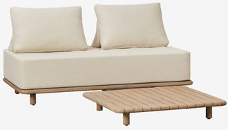 Sklum Conjunto De Sal&oacute;n Con Sof&aacute; De 2 Plazas Y Mesa De Centro Cuadrada 95x95 Cm En Acacia Portet Sklum