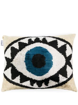 Les-Ottomans jacquard silk velvet cushion - Neutrals