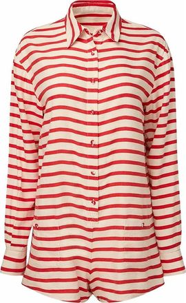 WeWoreWhat Linen Beach Romper in Off Wht/true Rd at Nordstrom, Size Xx-Small