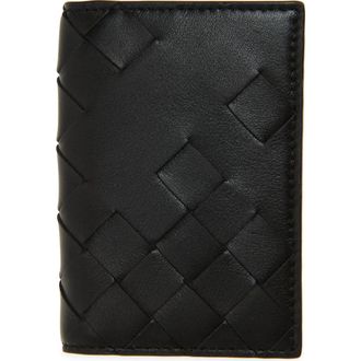 Bottega Veneta Intrecciato Leather Passport Case in 8803 Black/silver at Nordstrom