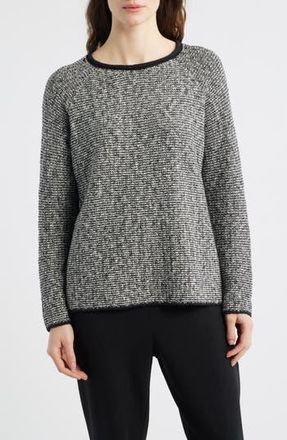 Eileen Fisher Jewel Neck Marled Knit Sweater in Black/Soft White at Nordstrom Rack, Size Medium