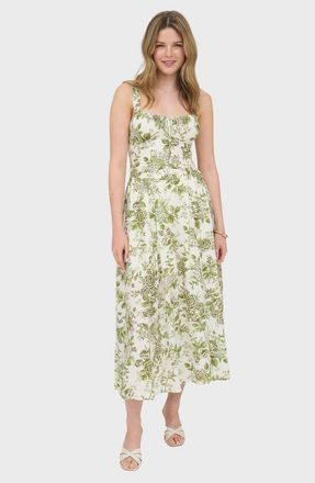 Blu Pepper Floral Bustier Midi Dress in Light Olive Multi at Nordstrom Rack, Size Medium