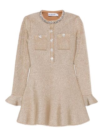 Self Portrait embellished ruffled mini dress - Goud