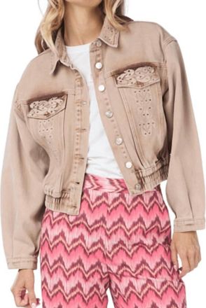 Esqualo Embellished Jean Jacket In Dark Sand