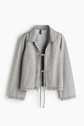 H&M Jeansjacke mit Bindeb&auml;ndern - Grau