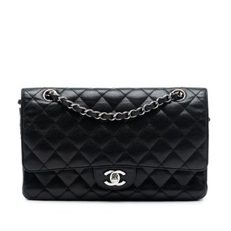 Chanel Pre-owned Womens Medium Classic Caviar Double Flap - Black Leather - One Size