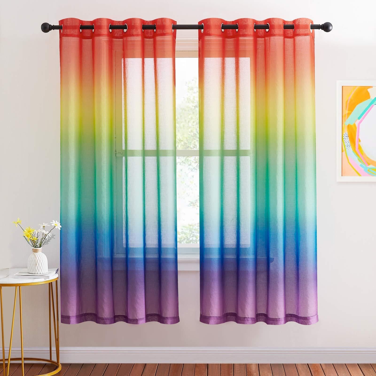Fenstervorhang 107x160 Cm, 2-teilig – Regenbogen-Design, Verdunkelnd, Mit Nano-Ösen Für Gardinenstange