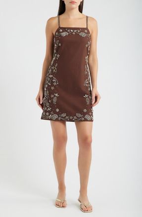Elie Tahari The Willow Beaded Minidress in Falcon Brown at Nordstrom, Size 14