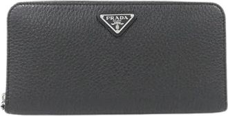 Prada Pre-owned Vit. Daino Triang Long Wallet - Dames - Vintage Accessoires - Zwart - ONE Size - Leer - Vintage