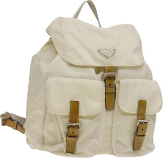 Prada Double Front Pocket Backpack Tessuto White Nylon Backpack Bag (Pre-Owned)