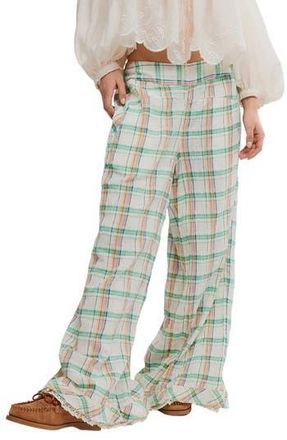 Free People Hour Glass Plaid Wide Leg Pants in Ivory Combo at Nordstrom Rack, Size X-Small