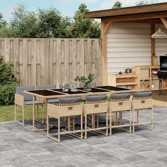 vidaXL Set Comedor De Jard&iacute;n 9 Pzas Con Cojines Rat&aacute;n Sint&eacute;tico Beige Vidaxl