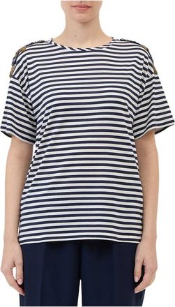 Ermanno Scervino Gestreept T-shirt met Schouderpatches - Dames - T-shirts - Veelkleurig - S - Katoen - Tops