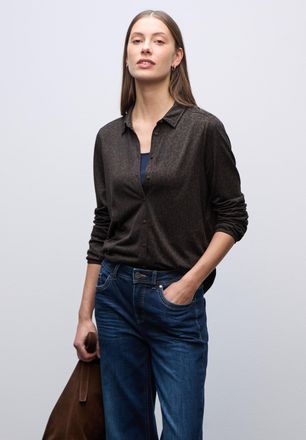 Street One Langarmshirt STREET ONE, Damen, Gr. 34, schwarzest braun, Jersey, Obermaterial: 50% Baumwolle, 50% Modal, regular fit normal, ohne Ausschnitt, elastis