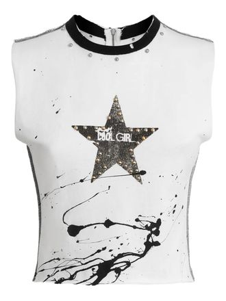 Dolce & Gabbana star-print studded top - women - Cotton - 42 - White