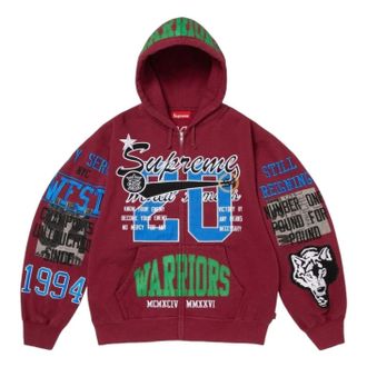 SUPREME SS26 Warriors Appliqu&eacute; Zip Up Hooded Sweatshirt Cardinal SUP-SS26-212-RED