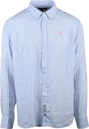 La Martina White Light Blue Linen Striped Shirt