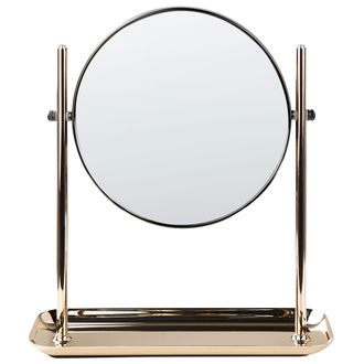 Beliani Beliani - Espejo De Maquillaje De Metal Vidrio Dorado Negro 20 Cm Bandeja Aumento Finistere