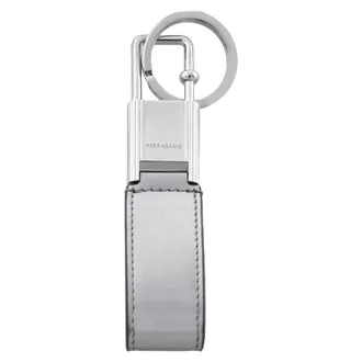 Ferragamo Gancini-Inspired Leather Keyring - Grey