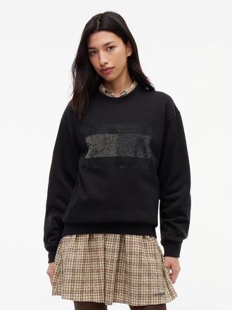 Tommy Hilfiger Womens Tommy Jeans Rhinestone Flag Sweatshirt - Black - XXS