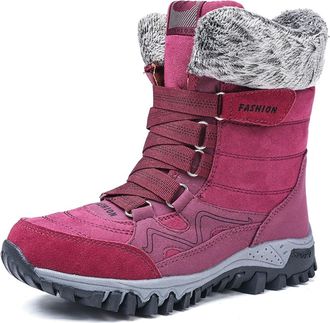 Generic Womens Waterproof Snow Shoes Winter Ankle Boots With Fur Lining Chunky Sole Outdoor Walking Shoes For Hiking Winter Sneakers(Purple,3.5 UK)