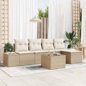 vidaXL Conjunto De Sof&aacute; De Jard&iacute;n Con Coj&iacute;n 6 Pcs Beige, Crema Vidaxl