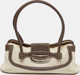 Tod's Tods Flap Brown/off White Canvas And Leather Satchel