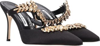 Manolo Blahnik Lurum 90MM Embellished Satin Mules Size 40