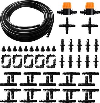 OEM Kit Di Irrigazione A Goccia Da 55 Pezzi Da 4/6 Mm Con Tubo Di Irrigazione Da 5 M, Connettori Dritti Scanalati, Connettori A T E Tappi Terminali Per Gi