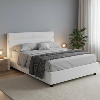 Dmora Cama Matrimonial Bedero, Cama Matrimonial Con Colch&oacute;n Incluido, Desenfundable Hecho En Italia, Con Almacenamiento, Blanca